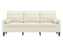 Sofá de 3 plazas con cojines terciopelo color crema 180 cm