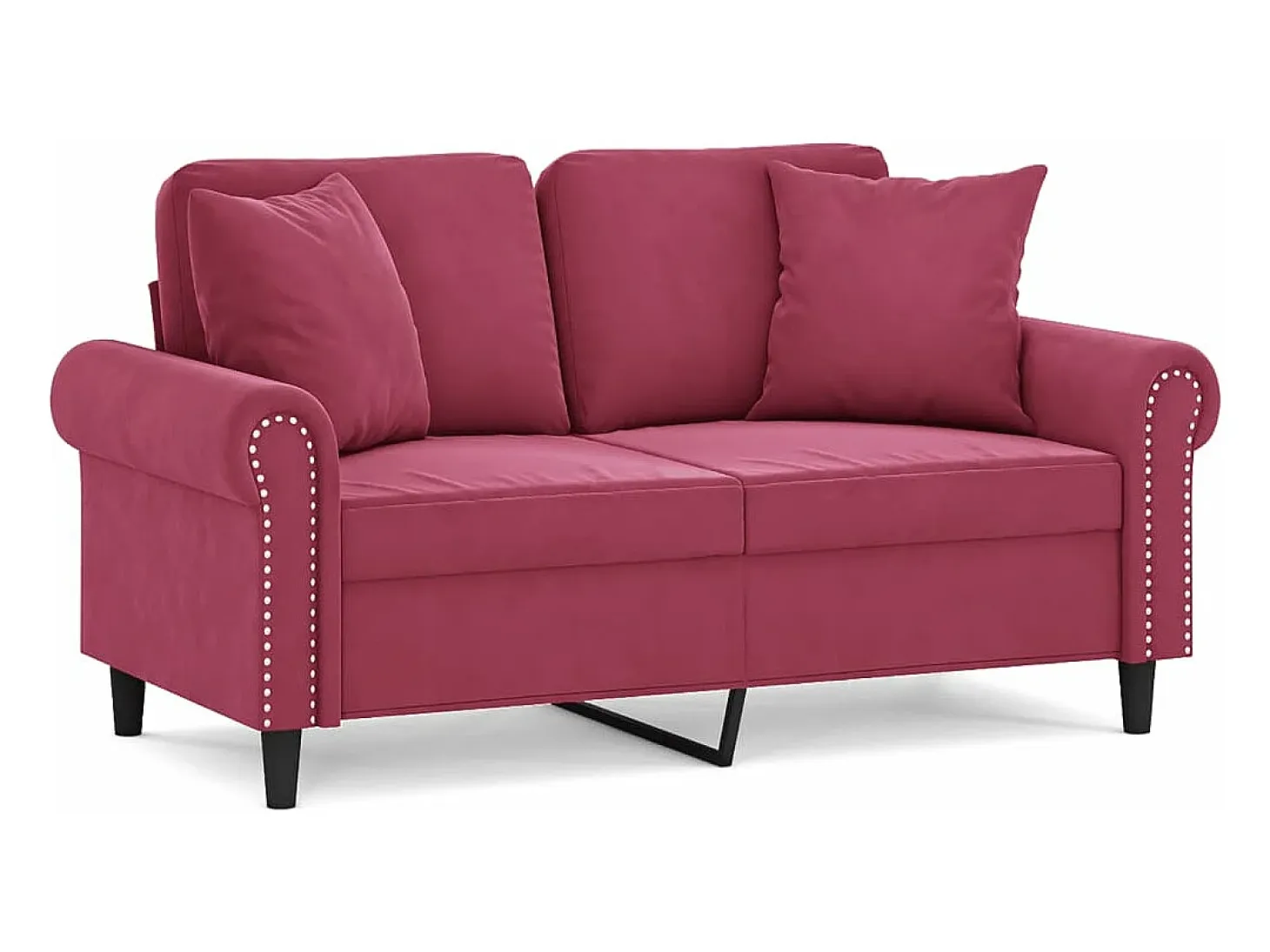 Sofá de 2 plazas con cojines terciopelo rojo tinto 120 cm