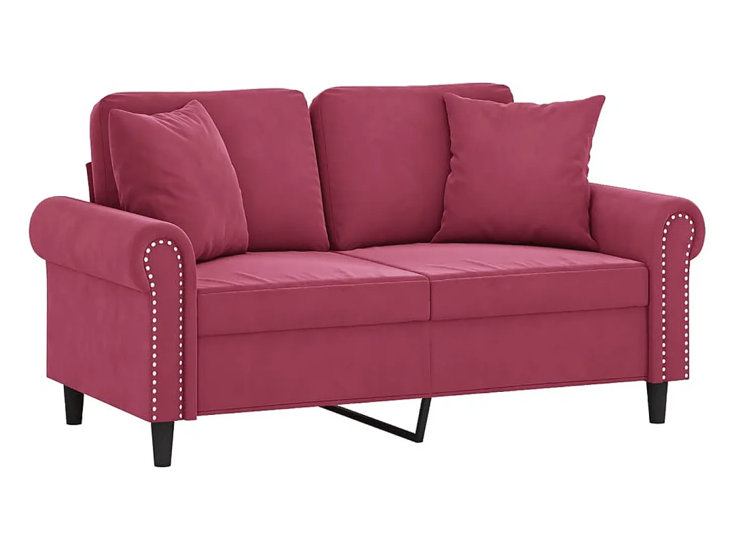 Sofá de 2 plazas con cojines terciopelo rojo tinto 120 cm