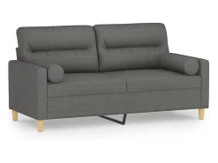 Sofá de 2 plazas con cojines tela gris oscuro 140 cm