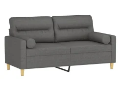 Sofá de 2 plazas con cojines tela gris oscuro 140 cm