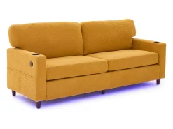 Sofá de 2 plazas con puerto USB-C, iluminación LED y bolsillos laterales - Tela de chenilla - Amarillo mostaza