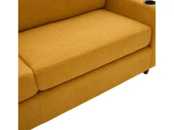 Sofá de 2 plazas con puerto USB-C, iluminación LED y bolsillos laterales - Tela de chenilla - Amarillo mostaza