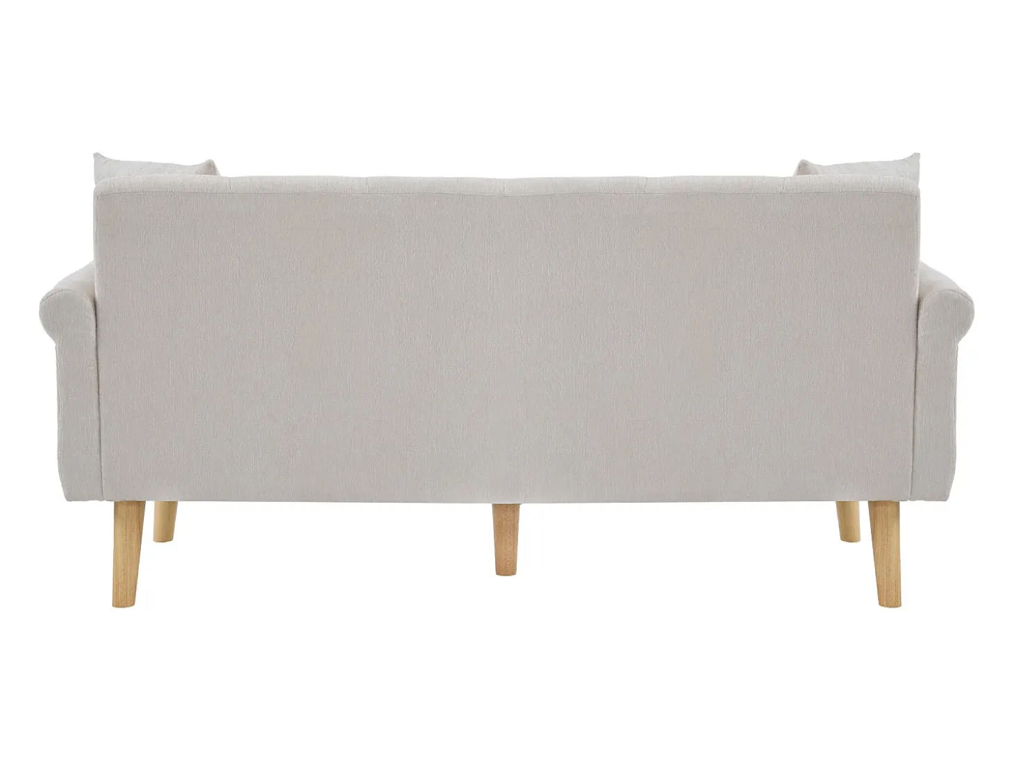 Sofá de 2 plazas con reposabrazos y cojines, chenilla beige, patas de madera - para salón y dormitorio