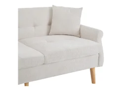 Sofá de 2 plazas con reposabrazos y cojines, chenilla beige, patas de madera - para salón y dormitorio