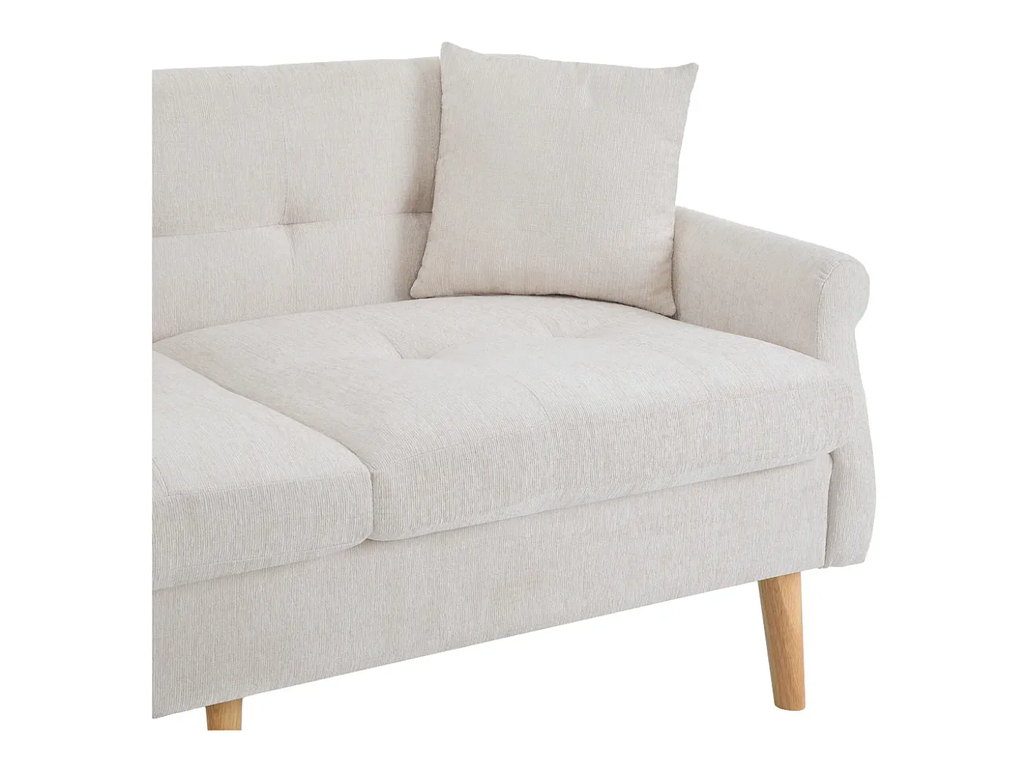 Sofá de 2 plazas con reposabrazos y cojines, chenilla beige, patas de madera - para salón y dormitorio