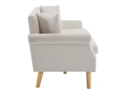 Sofá de 2 plazas con reposabrazos y cojines, chenilla beige, patas de madera - para salón y dormitorio