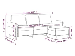 Sofá de 3 plazas con taburete de terciopelo azul 180 cm