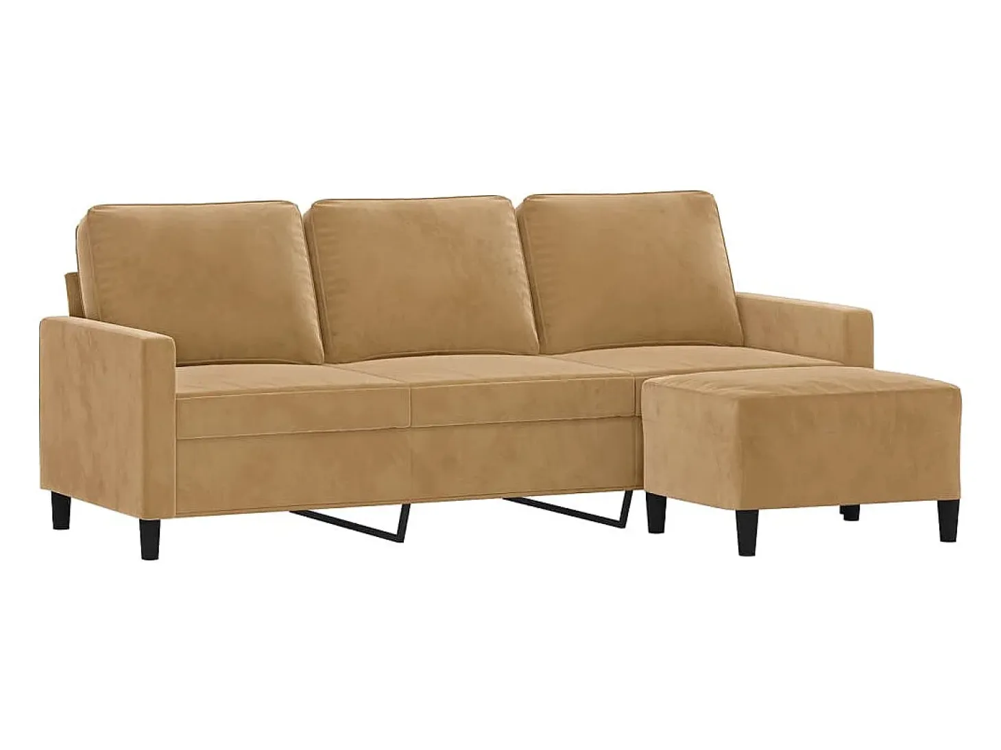 Sofá de 3 plazas con taburete de terciopelo marrón 180 cm