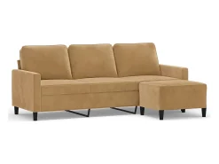 Sofá de 3 plazas con taburete de terciopelo marrón 180 cm