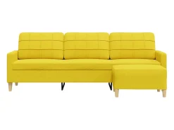 Sofá de 3 plazas con taburete de tela amarillo claro 210 cm