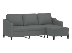 Sofá de 3 plazas con taburete de tela gris oscuro 180 cm