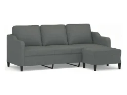 Sofá de 3 plazas con taburete de tela gris oscuro 180 cm