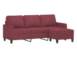 Sofá de 3 plazas con taburete de tela rojo tinto 180 cm
