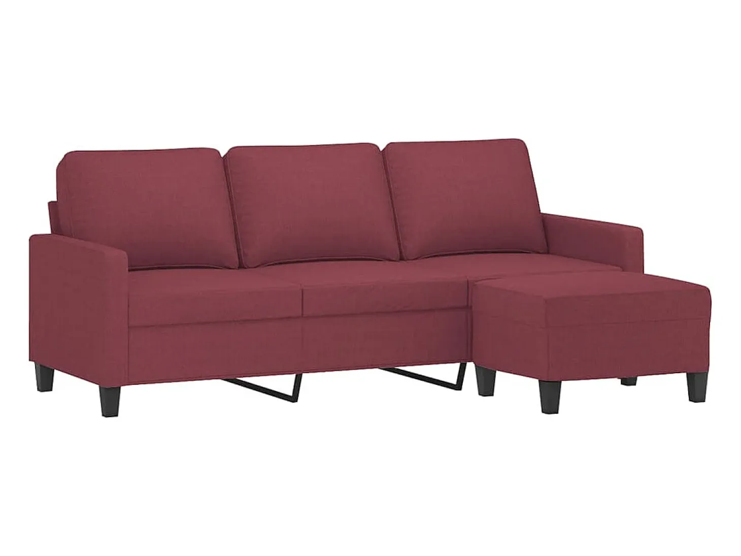 Sofá de 3 plazas con taburete de tela rojo tinto 180 cm