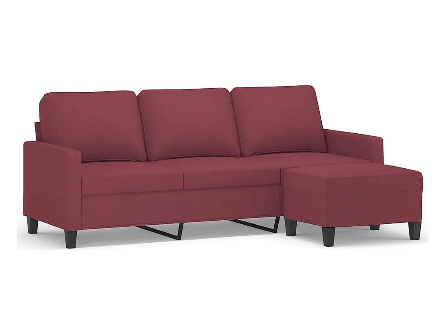 Sofá de 3 plazas con taburete de tela rojo tinto 180 cm