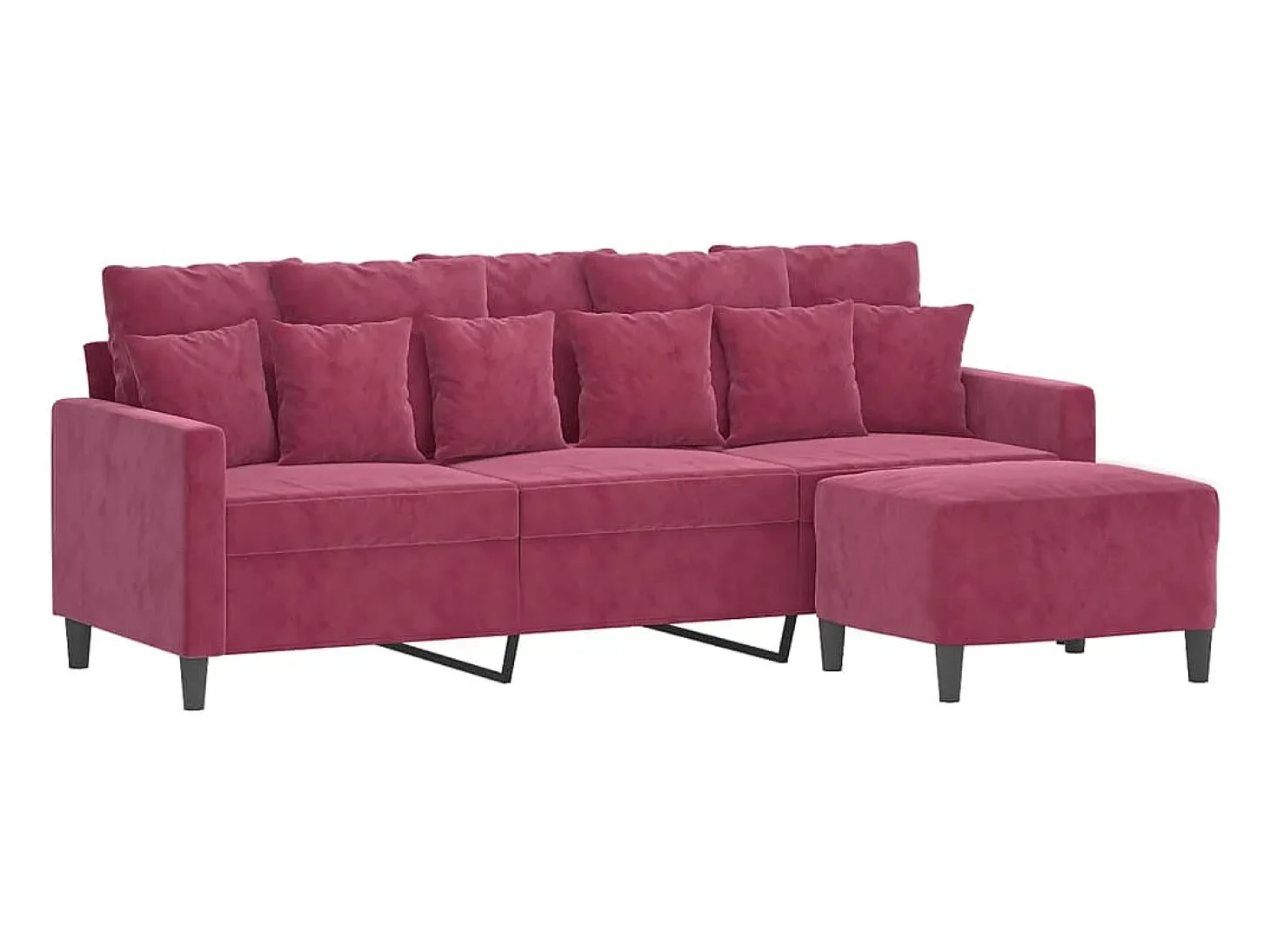 Sofá de 3 plazas con taburete de terciopelo rojo tinto 180 cm