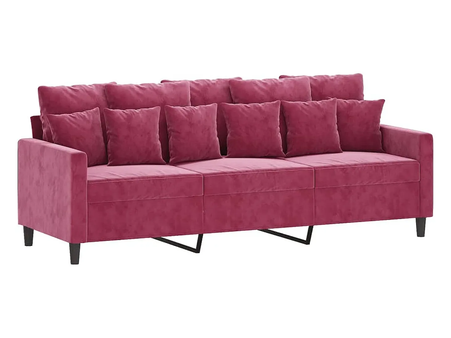 Sofá de 3 plazas con taburete de terciopelo rojo tinto 180 cm