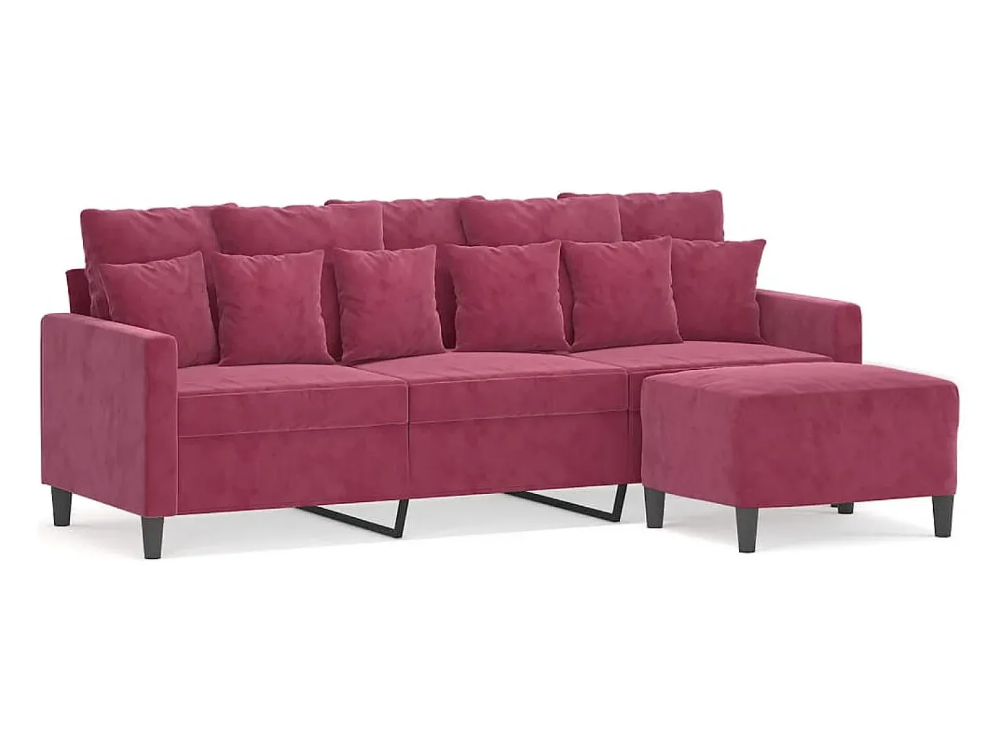 Sofá de 3 plazas con taburete de terciopelo rojo tinto 180 cm