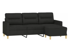 Sofá de 3 plazas con taburete de tela negro 180 cm