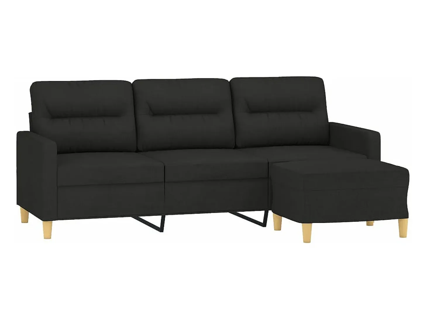 Sofá de 3 plazas con taburete de tela negro 180 cm