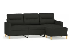 Sofá de 3 plazas con taburete de tela negro 180 cm