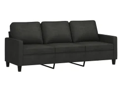 Sofá de 3 plazas con taburete de tela negro 180 cm