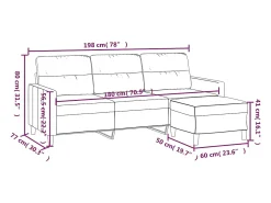 Sofá de 3 plazas con taburete de tela gris taupe 180 cm