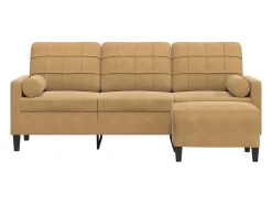 Sofá de 3 plazas con taburete de terciopelo marrón 180 cm