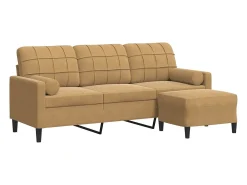 Sofá de 3 plazas con taburete de terciopelo marrón 180 cm