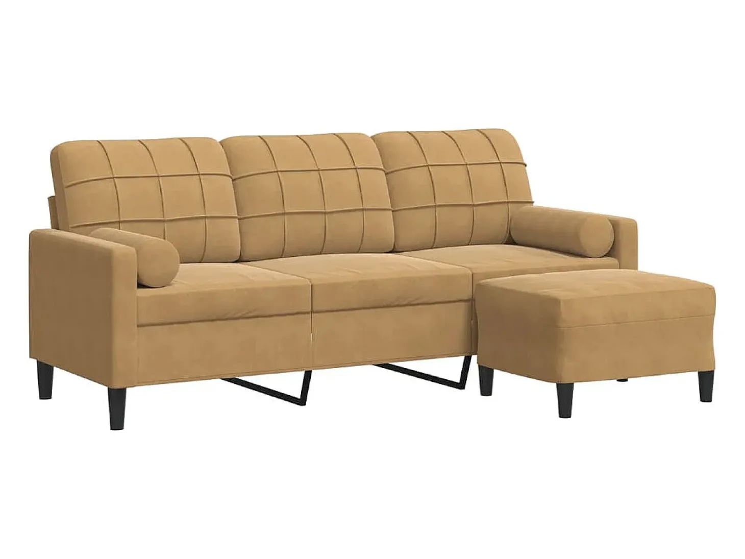 Sofá de 3 plazas con taburete de terciopelo marrón 180 cm