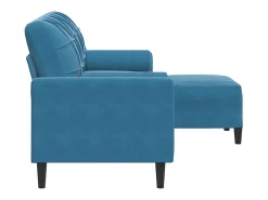 Sofá de 3 plazas con taburete de terciopelo azul 180 cm