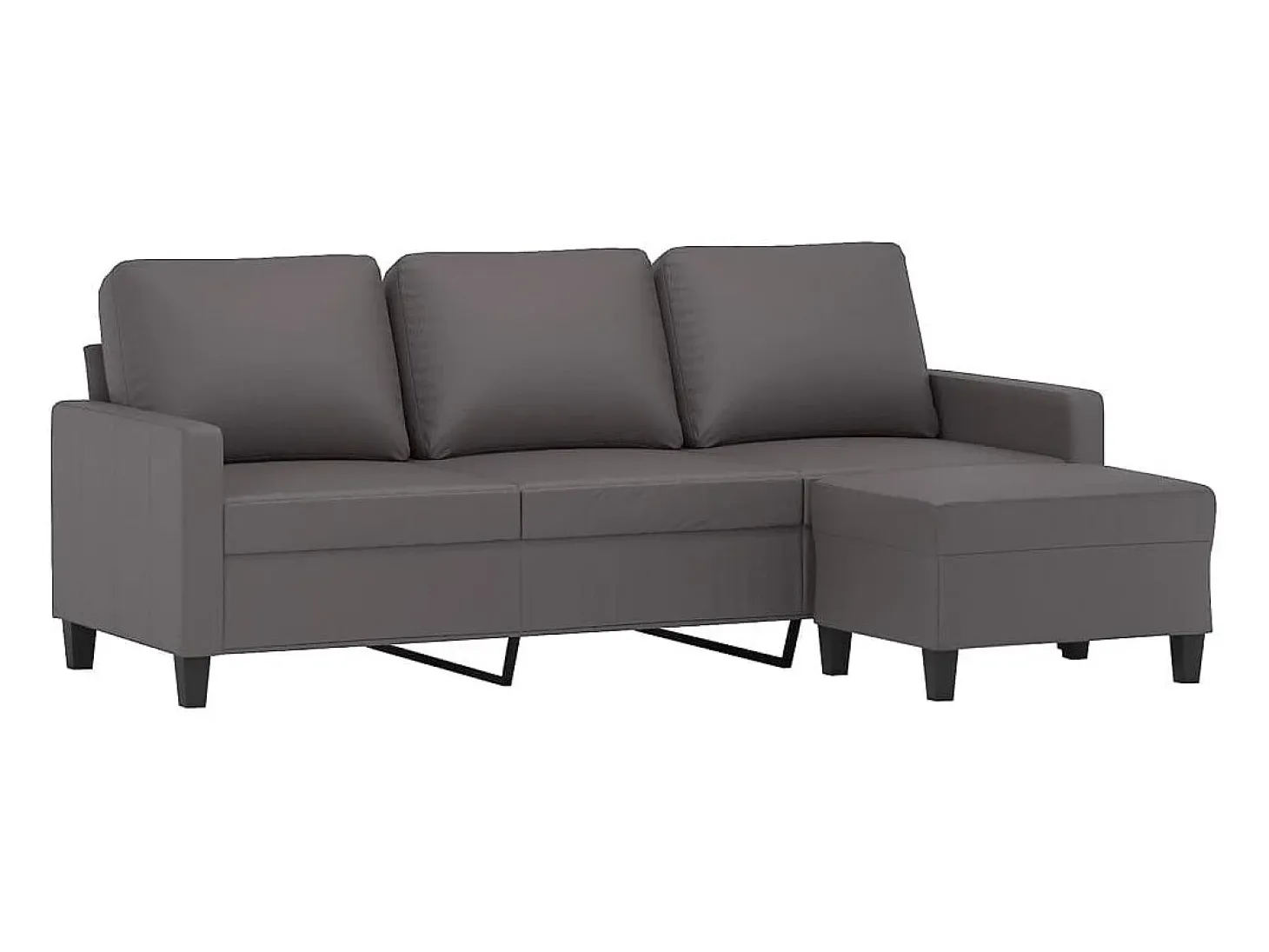 Sofá de 3 plazas con taburete cuero sintético gris 180 cm
