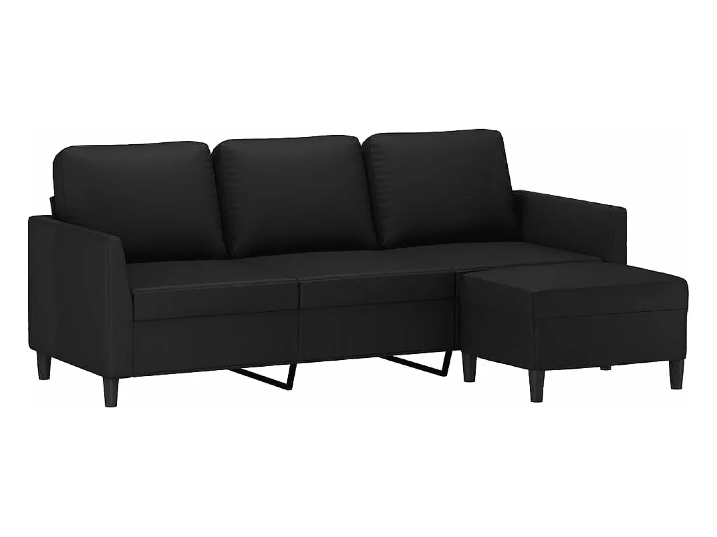 Sofá de 3 plazas con taburete cuero sintético negro 180 cm