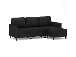 Sofá de 3 plazas con taburete cuero sintético negro 180 cm