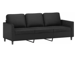 Sofá de 3 plazas con taburete cuero sintético negro 180 cm