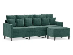Sofá de 3 plazas con taburete de terciopelo verde oscuro 180 cm