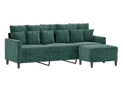 Sofá de 3 plazas con taburete de terciopelo verde oscuro 180 cm