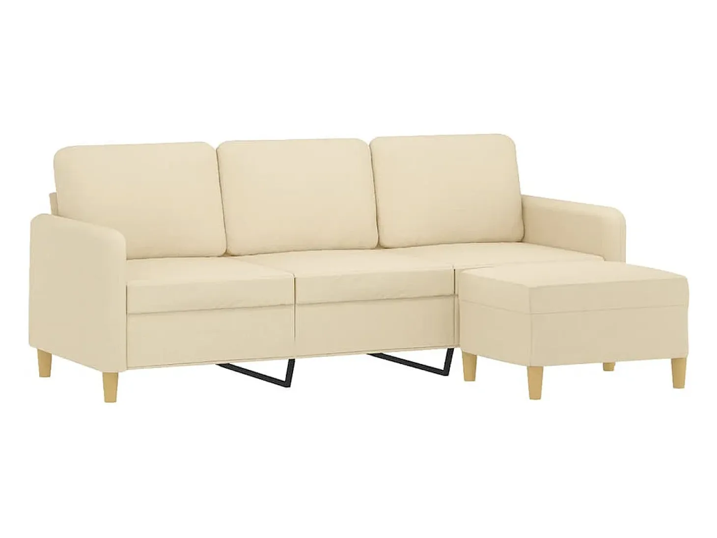 Sofá de 3 plazas con taburete de tela crema 180 cm