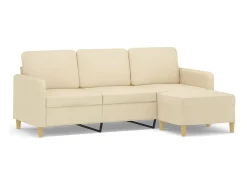 Sofá de 3 plazas con taburete de tela crema 180 cm
