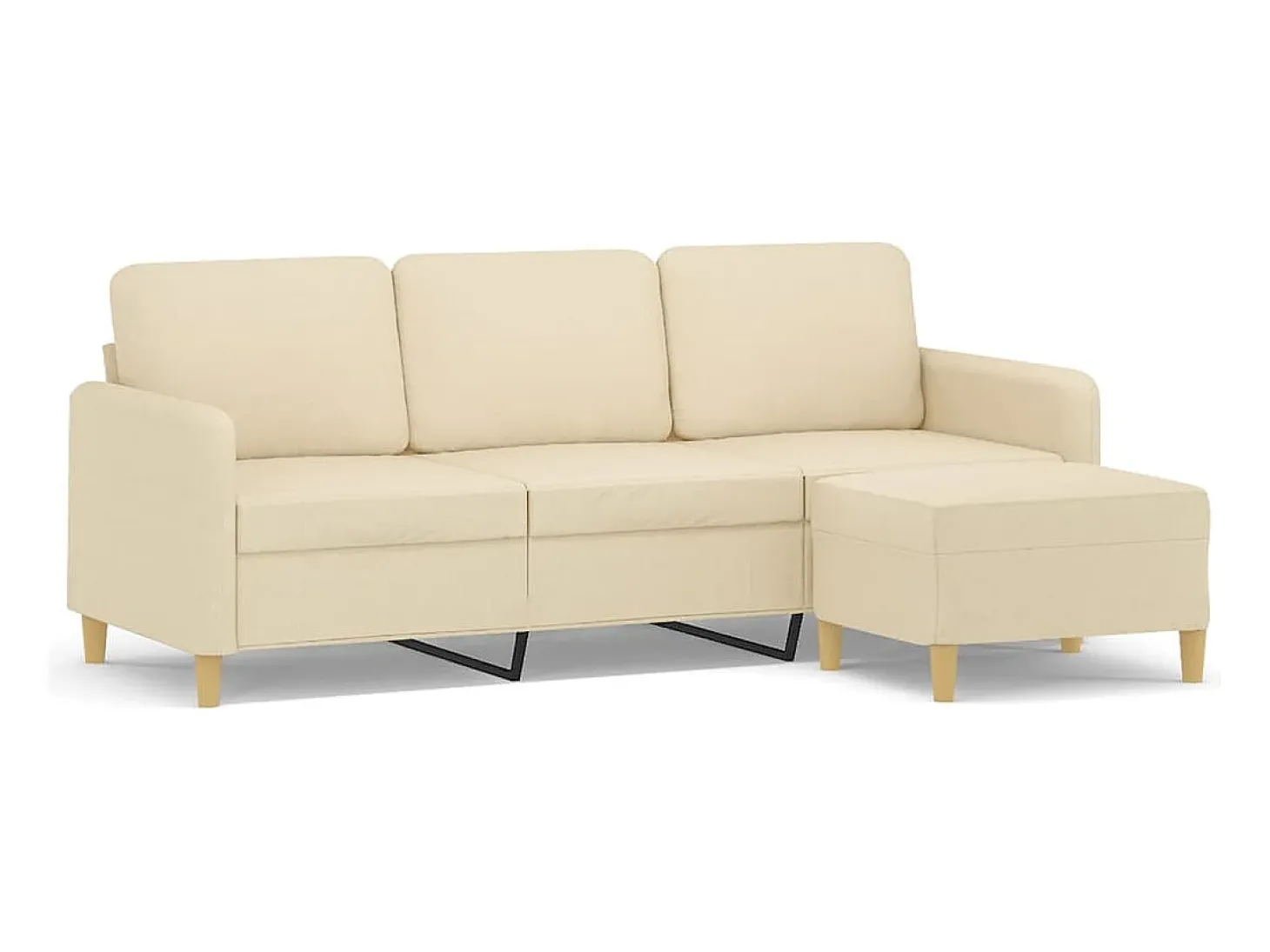 Sofá de 3 plazas con taburete de tela crema 180 cm