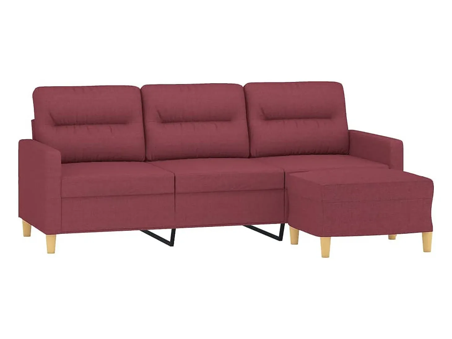 Sofá de 3 plazas con taburete de tela rojo tinto 180 cm