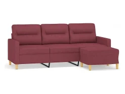 Sofá de 3 plazas con taburete de tela rojo tinto 180 cm