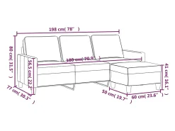 Sofá de 3 plazas con taburete de tela crema 180 cm