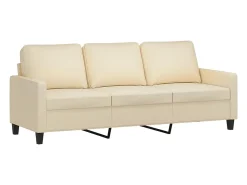 Sofá de 3 plazas con taburete de tela crema 180 cm
