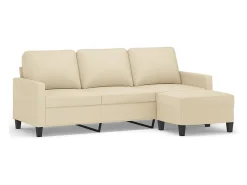 Sofá de 3 plazas con taburete de tela crema 180 cm