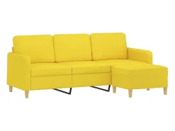 Sofá de 3 plazas con taburete de tela amarillo claro 180 cm
