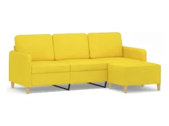Sofá de 3 plazas con taburete de tela amarillo claro 180 cm