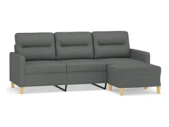 Sofá de 3 plazas con taburete de tela gris oscuro 180 cm