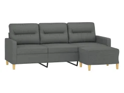 Sofá de 3 plazas con taburete de tela gris oscuro 180 cm